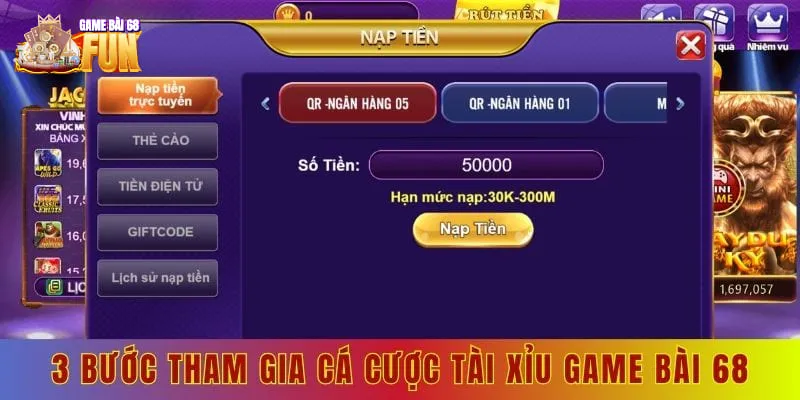 3 bước tham gia cá cược tài xỉu game bài 68